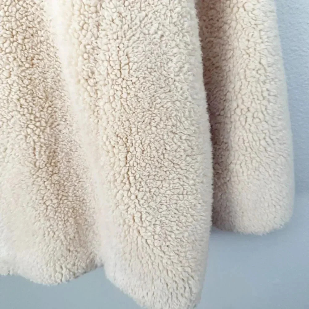 FREE PEOPLE | Teddy Double Breasted Pea Coat Sherpa  Ivory Oversized | Medium - Picture 9 of 10